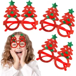 Christmas Tree Goggle for Kids Festive Red & Green Glitter Xmas Glasse for Child Party Glow Ornament-image-21