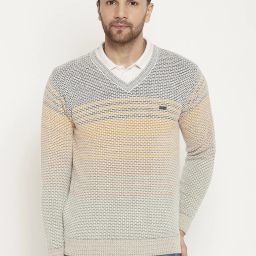 Men Self Design V Neck Multicolor Sweater-image-30