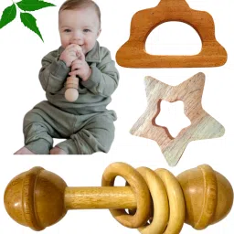 Natural Neem Made Rattles Set with Star and Cloud Shape Teether Rattle-20