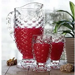 Crystal Glass 1 Jug (1.5 L) and Set of 6 Glass Pineapple Design (250 ml) Each Jug Bottle Glass Set-image-20