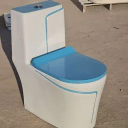 d o t C03 Premium White Commode With T Blue Finishing Line And Round Flush Button Western Commode image 2