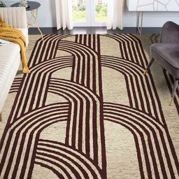 saraswatii global Red & Brown Geometric Printed Hand Tufted Rectangular Carpet image 1