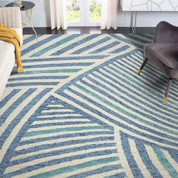 saraswatii global Blue & Grey Geometric-Printed  Hand Tufted Rectangular Carpet image 1