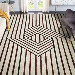 saraswatii global Brown & Cream Striped Hand Tufted Rectangular Carpet image 1