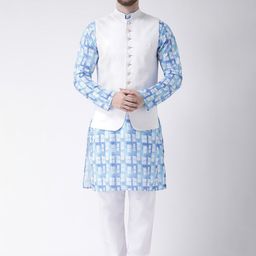 Hangup Men Printed Pure Cotton Kurta Set With Pyjamas & Nehru Jacket-picture-8