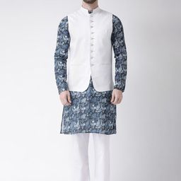 Hangup Men Ethnic Motifs Printed Pure Cotton Kurta with Pyjamas & Nehru jacket-16