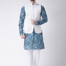 Hangup Men  Floral Printed Pure Cotton Kurta with Pyjamas-picture-13
