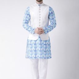 Hangup Men Printed Pure Cotton Kurta with Pyjama & With Nehru jacket-95
