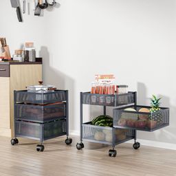 kuber industries Pack of 2 Kitchen 2+1 Layer Storage Rack with Wheels | Square Shape - Dark Grey Iron Kitchen Trolley-picture-46