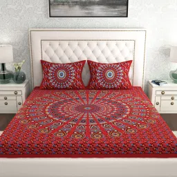 144 TC Cotton Double Jaipuri Prints Flat Bedsheet-image-8