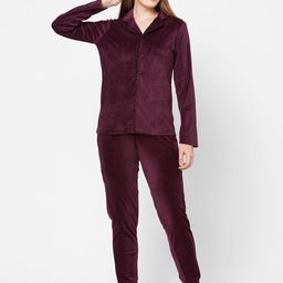 DRAPE IN VOGUE Women Burgundy Velvet Night suit-image-69