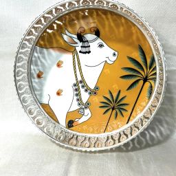 German Silver Serving Tray with Pichwai Cow Design Tray-image-19