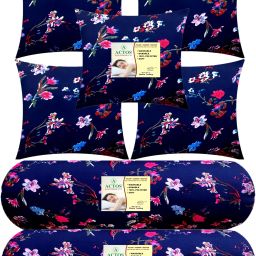 Combo Set Of 5 Cushion And 2 Microfibre Floral Bolster Pack of 7-18