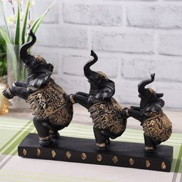 CraftVatika Black & Copper-Toned Polyresin Trunk Up Elephant Statue Showpiece-image-13