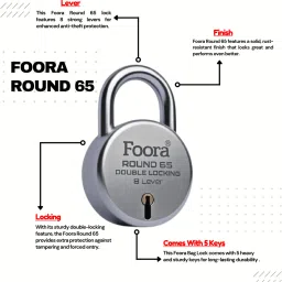 foora Round 65mm Lock with 5 Keys Double Locking 8 Lever Door Gate Padlock Key Padlock image 2