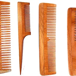 dreamwind Neem Wooden Comb Set For Women & Men (Wide Tooth Comb + Regular Comb + Tail Comb + Wide Tooth Handle Comb) (Pack of 4) image 2