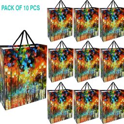 Rain Painting Paper Gift Bags with Handles for All Occasions, 12.2"x10"x3.7" Pack of 10 Grocery Bags-25
