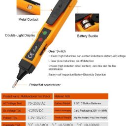 a and s tools Inductive 70-250V AC/ 250V DC with Sound Light Alarm NO Battery Digital Voltage Tester image 3