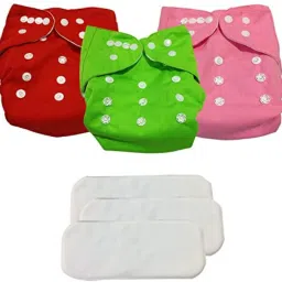 Multi Layered Micro Fibre Baby Insert Pads Set of 3 Red Pink Green-0