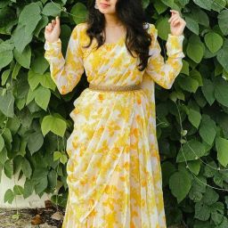 Printed Georgette Stitched Flared/A-line Gown-image-1