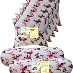Combo Set Of 5 Cushion And 2 Microfibre Floral Bolster Pack of 7-image-16