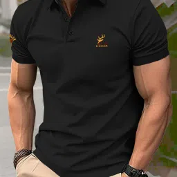 Men Printed Polo Neck Cotton Blend Black T-Shirt-image-18