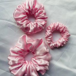 Baby Pink Satin Scrunchies Rubber Band-image-43