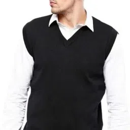 Men Solid V Neck Black Sweater-image-126