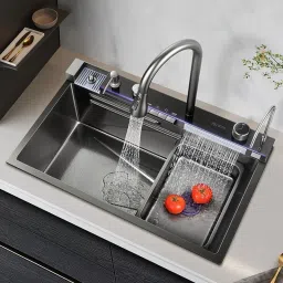 Premium Quality Stainless Steel Kitchen Sink (30x18x9) Digital LED Display Multifunction Kitchen Sink With Waterfall Pull-Down Faucet. Under Counter Basin Vessel Sink-19