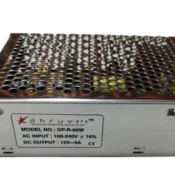 DHRUV-PRO DHRUV-PRO Led Indicator 12 Volts / 5 Amp DC Output Power Supply High Quality Metal Case Type Power LED Driver Power Supply Adaptor for CCTV Camera AC Input 100/240vAC 60 Watts PSU-12