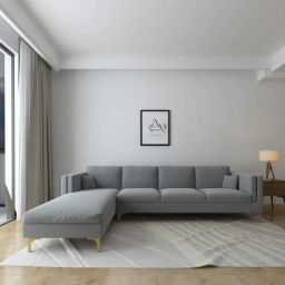 casacraft from pepperfry Dona Velvet Rhs Sectional Sofa (3 + Lounger) In Cool Grey Colour-picture-39