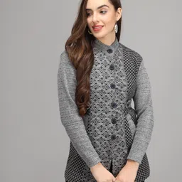 divastri Women Printed High Neck Grey Sweater-picture-21