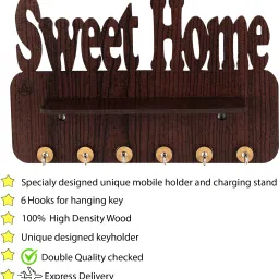 KHLDR BASIC BROWN 0034 Wall mounted shelf for Acloths and keys as well as mobile holder to hold your mobile. A unique collection of affordable products of in different styles. Wood Key Holder-image-52