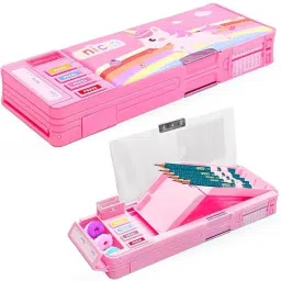Quality Multi Compartment Button Operated Cat Pencil Box For Kids Unicorn Art Plastic Pencil Box-28