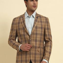 Men Checkered Single Breasted Formal Blazer-image-77