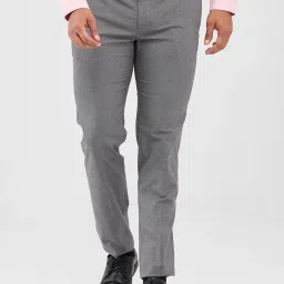 Men Slim Fit Grey Polyester Trousers-image-89