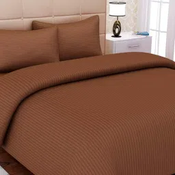 sej by nisha gupta Brown Striped 220 TC Cotton King Sized Bed Sheets with 2 Pillow Covers-picture-34