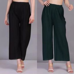 Pack of 2 Women Regular Fit Black, Green Viscose Rayon Trousers-picture-33