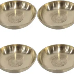 Brass Rice Plate With Matt Embossed Design, Diameter-4 Inches Half Plate-image-41