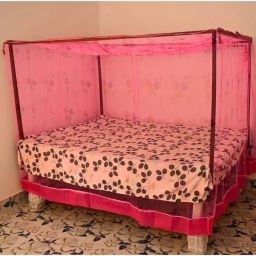 HDPE - High Density Poly Ethylene Adults Washable HDPE flower Printed Pink Colour mosquito net (222) Mosquito Net-image-25