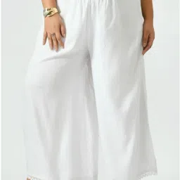 Women Flared White Viscose Rayon Trousers-image-3