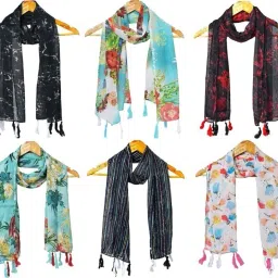 Floral Print Chiffon Women Multicolor Scarf, Fancy Scarf, Stole-image-22