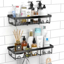 2PCS Self Adhesive Bathroom Shelf Wall/Stand Organizer/Kitchen Self with Sticker Stainless Steel Wall Shelf-image-96