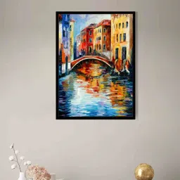 art street Canal Venice Multicolour Synthetic Wood Framed Canvas Wall Painting-picture-14