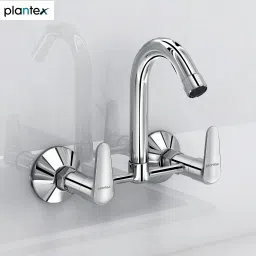 Brass Bathroom Basin Mixer with Swivel Spout/Double Handle Hot & Cold Water Tap for Kitchen Sink with Brass Wall Flange & Teflon Tape (DOL-2315, Chrome) Basin Mixer Faucet-picture-0