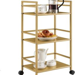 3-Tier Heavy Duty Metal Rolling Cart with Wheels | Gold Color Iron Kitchen Trolley-image-43