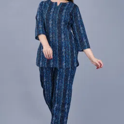 Women Night Suit Set White, Blue Printed-image-3
