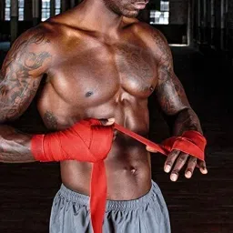 Boxing Hand Wrap With Mouth Guard Weight Lifting / Cotton (1 Pair) Red Boxing Hand Wrap-image-45