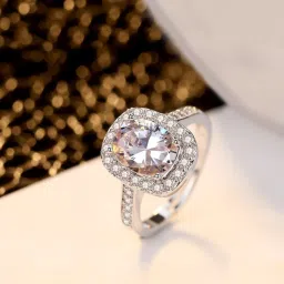 Adjustable White Crystal Rings Silver Toned Finger Ring for Women Silver Cubic Zirconia Silver Plated Ring-image-88