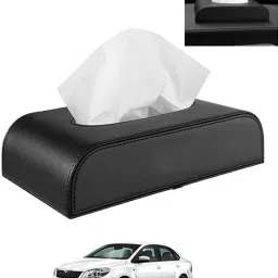 Black Tissue Holder Leatherite/Include Tissue/Save Space For Home/Car/Office-177 Vehicle Tissue Dispenser-15